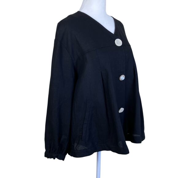Zara Sz M Twee Chunky Button Front Short Swing Jacket Blazer Linen Blend Black - Picture 4 of 16